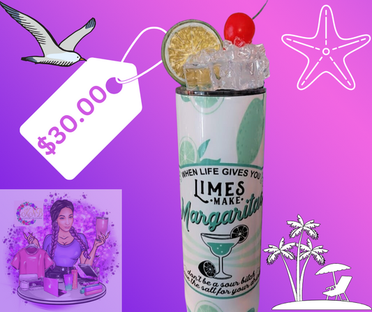 20oz "When Life Gives You Limes" Margaritas Ice Topper w/Cherry & Lime